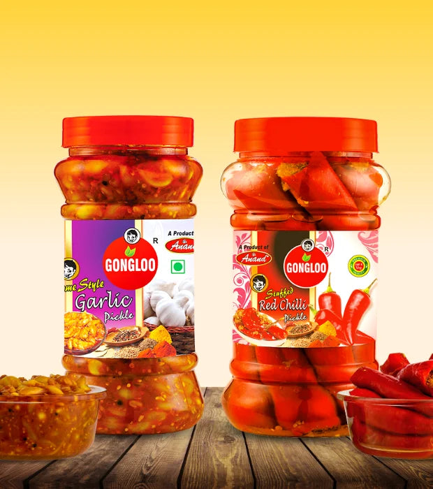 Bold and Spicy Combo – Garlic Pickle (400 gm) + Red Chilli Pickle (400 gm) | Gongloo